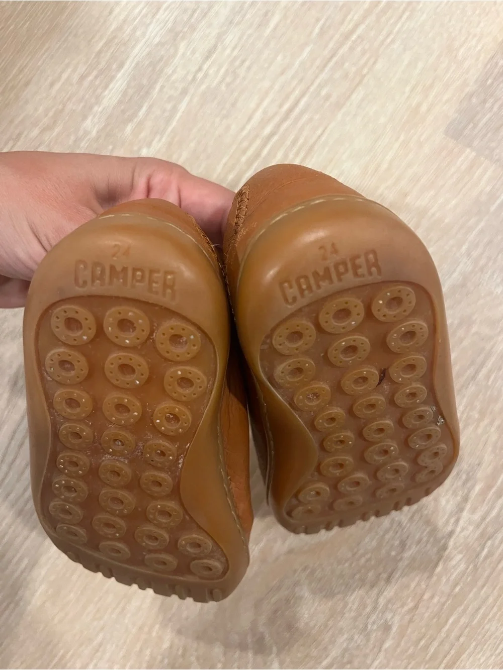 Camper Kids Tan Leather Moccasins